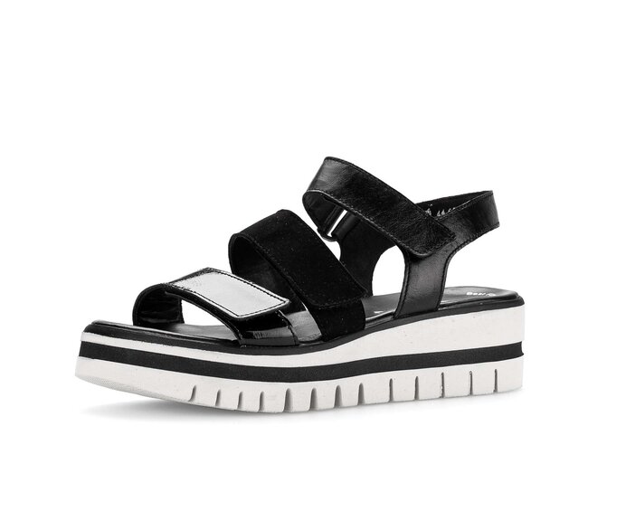 Gabor Plateau Sandale Schwarz - Materialmix Leder
