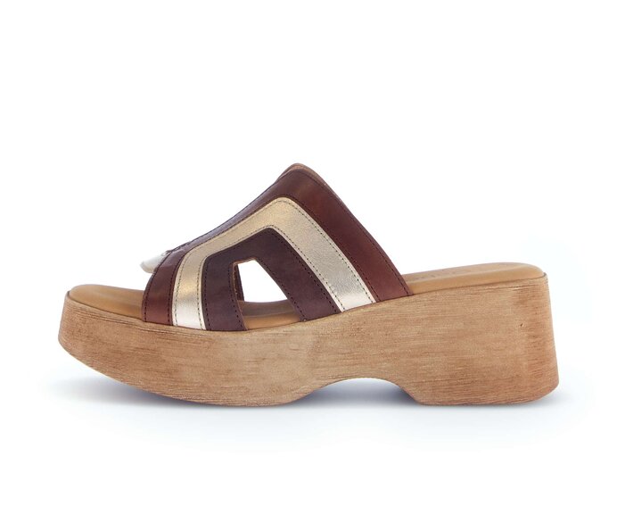 Gabor Plateau Sandale Beige - Materialmix Leder