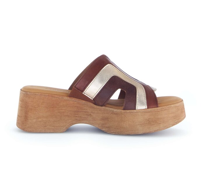 Gabor Plateau Sandale Beige - Materialmix Leder