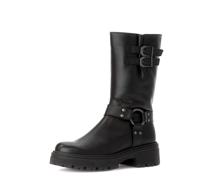 Gabor Biker Boots Schwarz - Glattleder