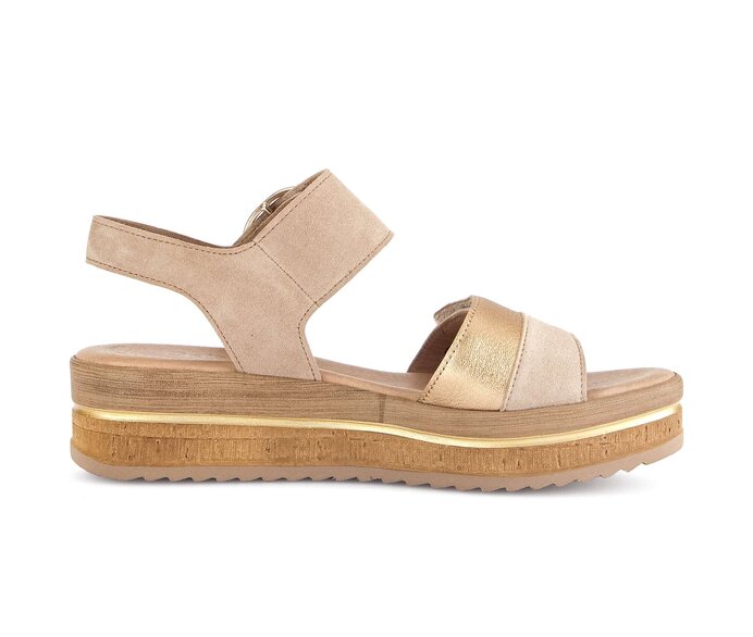 Gabor Plateau Sandale Beige - Materialmix Leder