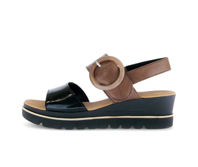 Gabor Plateau Sandale Schwarz - Materialmix Leder