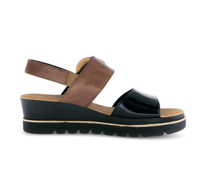 Gabor Plateau Sandale Schwarz - Materialmix Leder