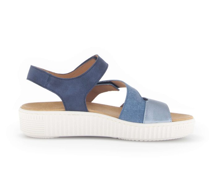 Gabor Plateau Sandale Blau - Materialmix Leder