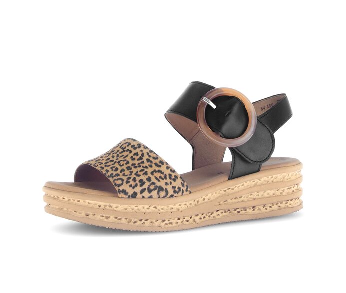 Gabor Plateau Sandale Beige - Materialmix Lederimitat