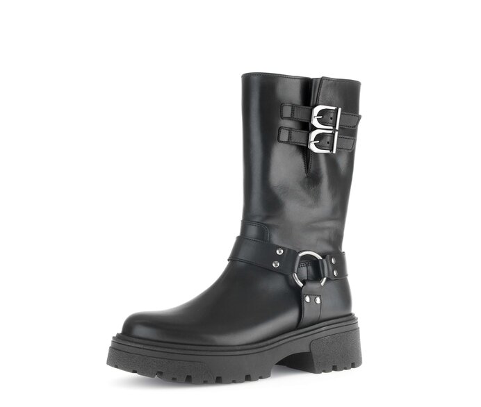 Gabor Biker Boots Schwarz - Glattleder