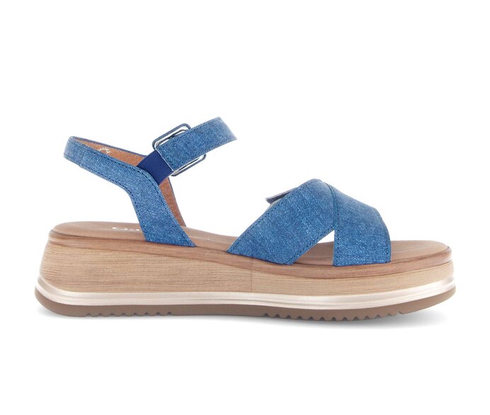 Gabor Plateau Sandale Blau - Materialmix Leder