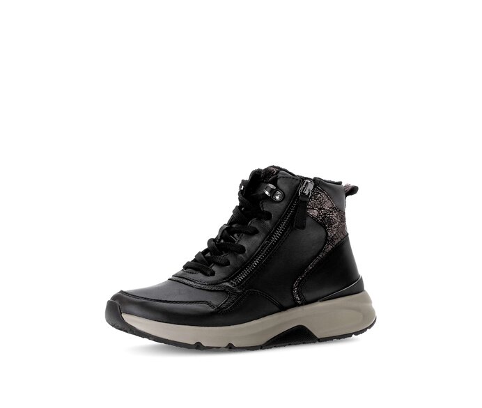 Gabor Sportliche Stiefelette Schwarz - Materialmix Leder