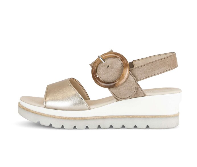 Gabor Plateau Sandale Beige - Materialmix Leder