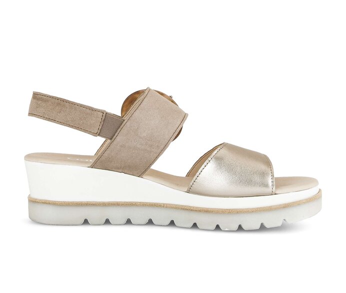 Gabor Plateau Sandale Beige - Materialmix Leder