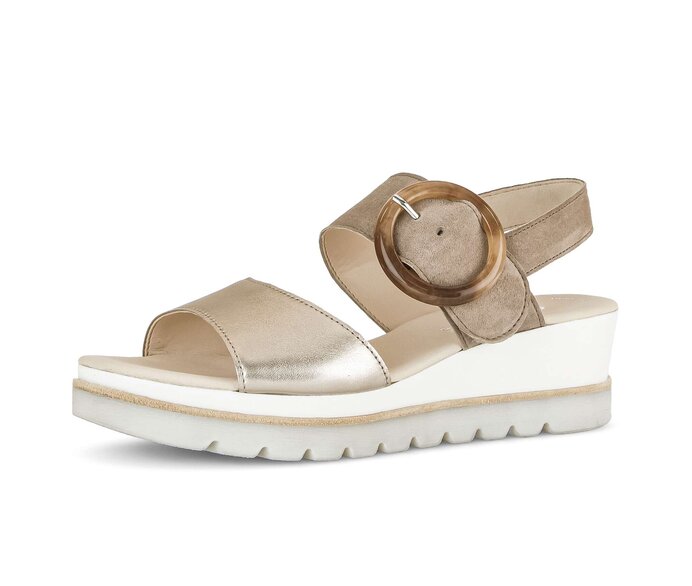 Gabor Plateau Sandale Beige - Materialmix Leder