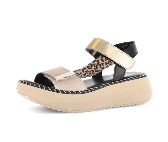 Gabor Plateau Sandale Beige - Materialmix Leder