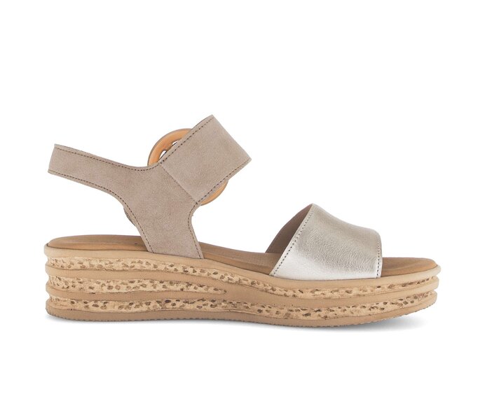 Gabor Plateau Sandale Beige - Materialmix Leder
